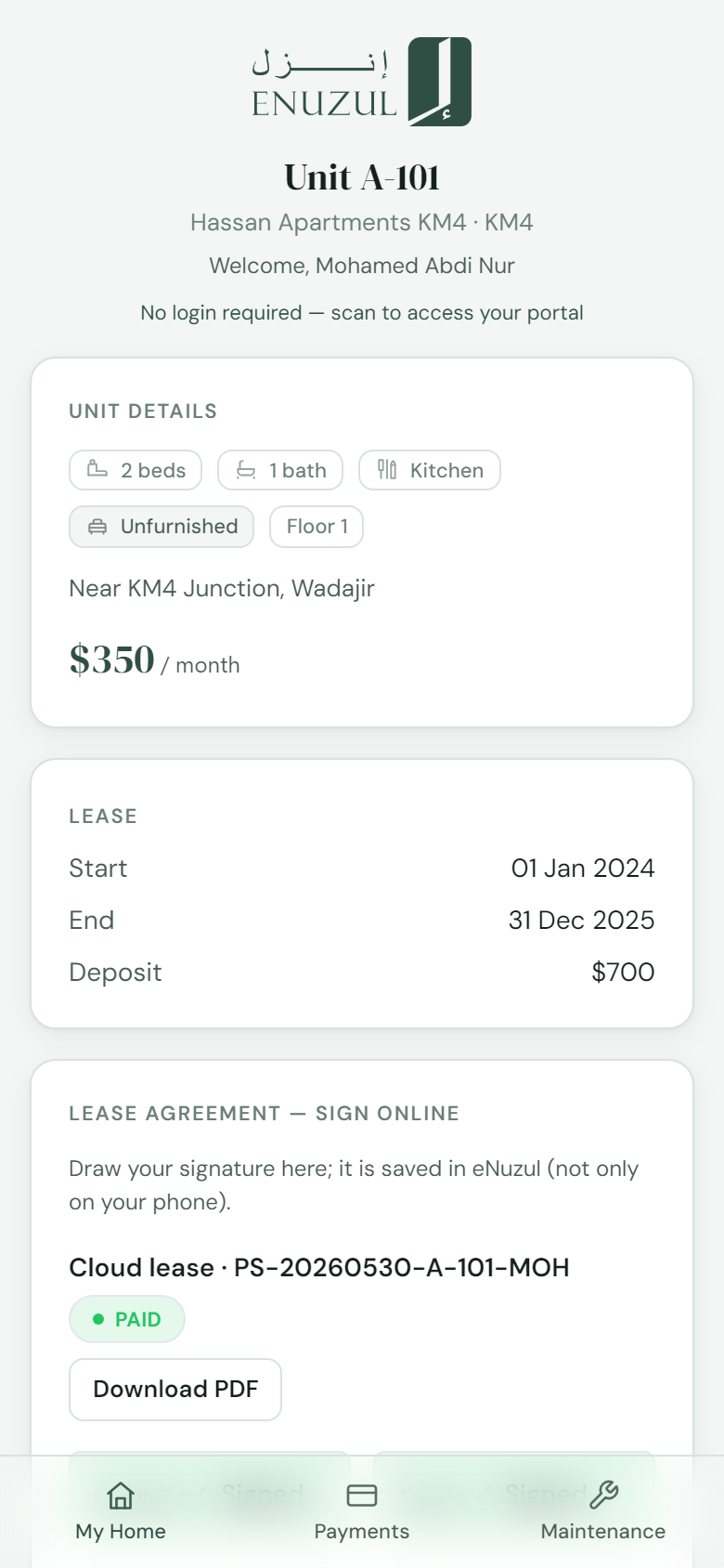 eNuzul tenant portal